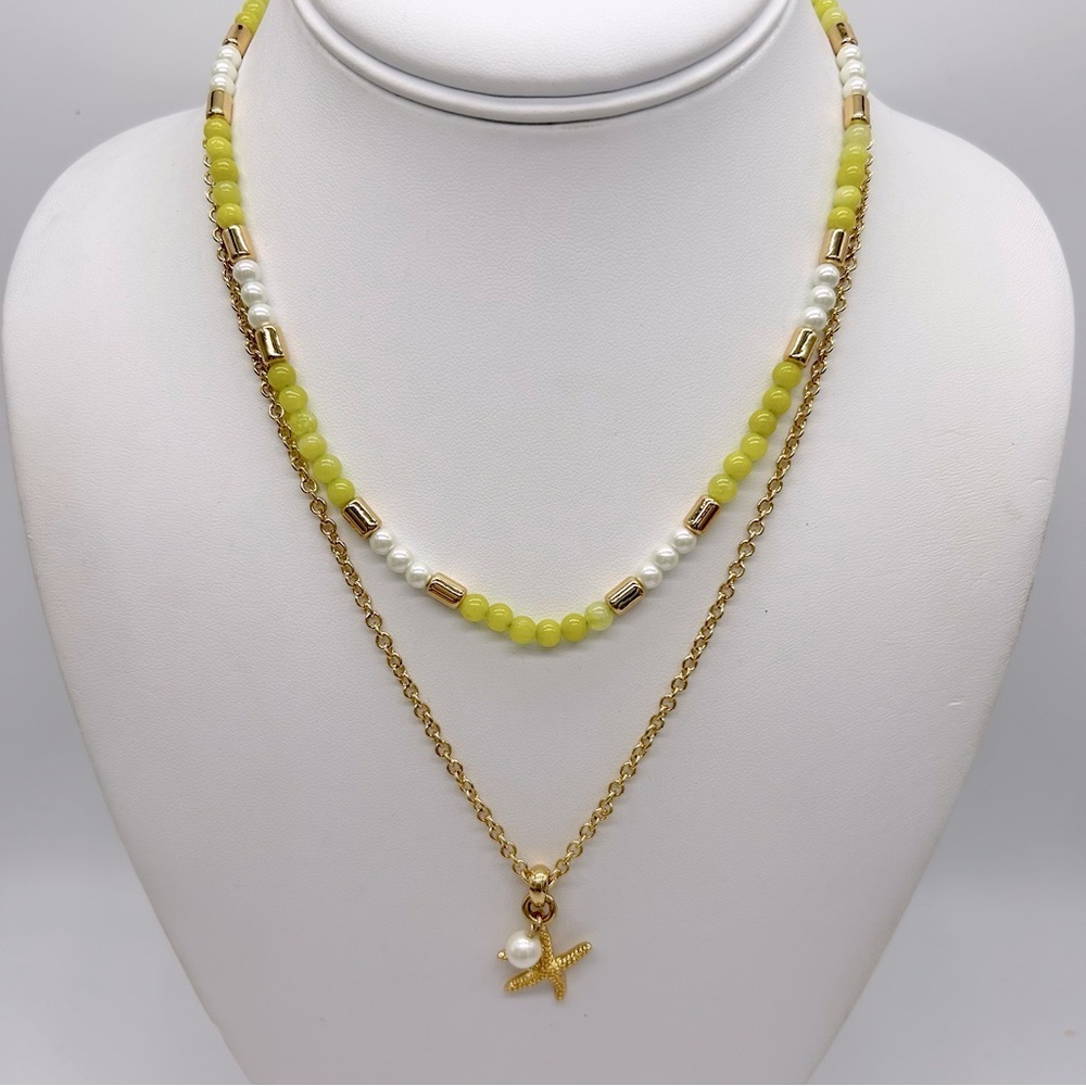 J. Crew Double Strand Beaded Necklace with Starfish Pearl Pendant
